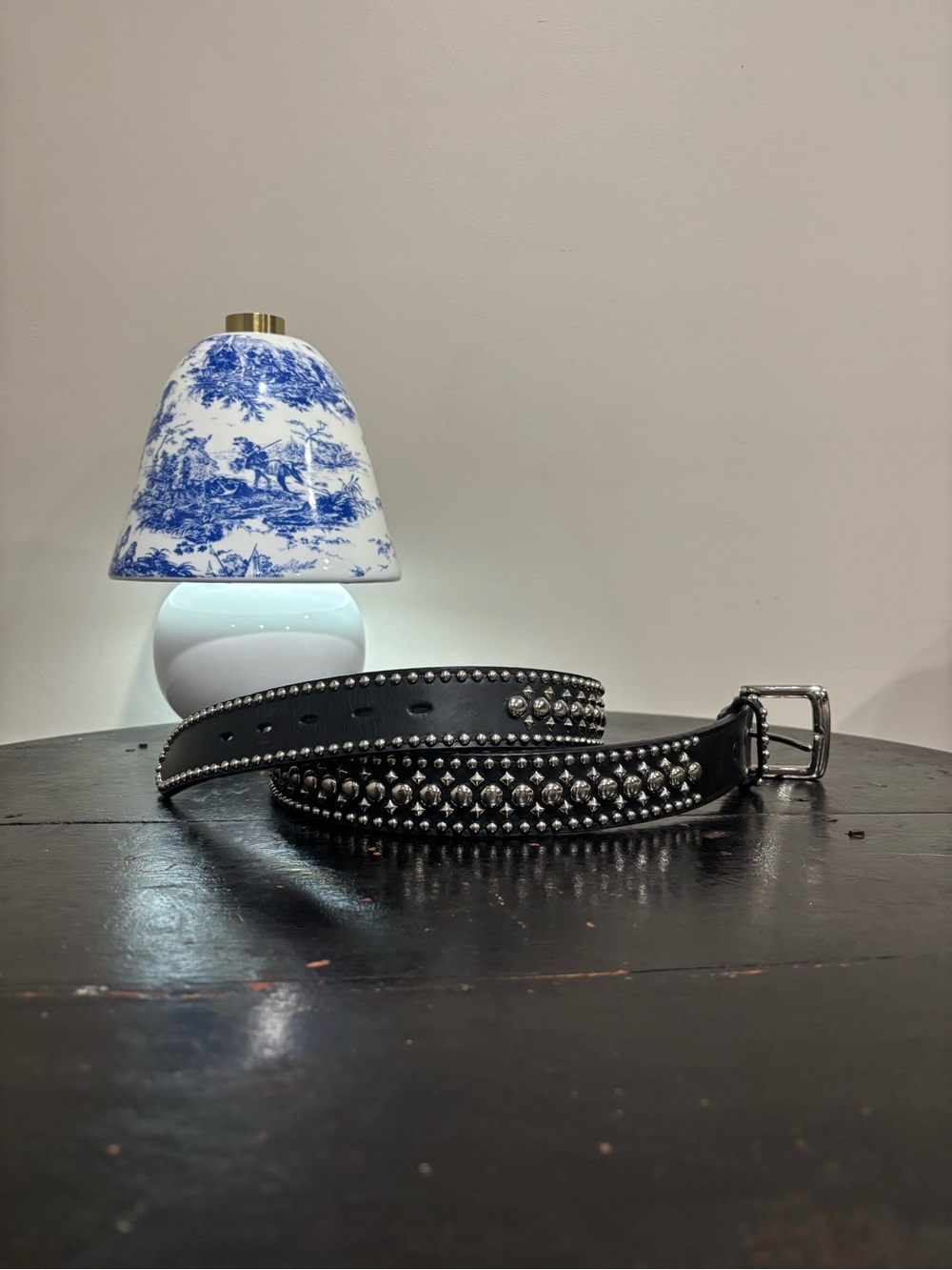 3-D Belt Co. Black Leather Heavy Silver Studded Punk Moto Belt - Mint